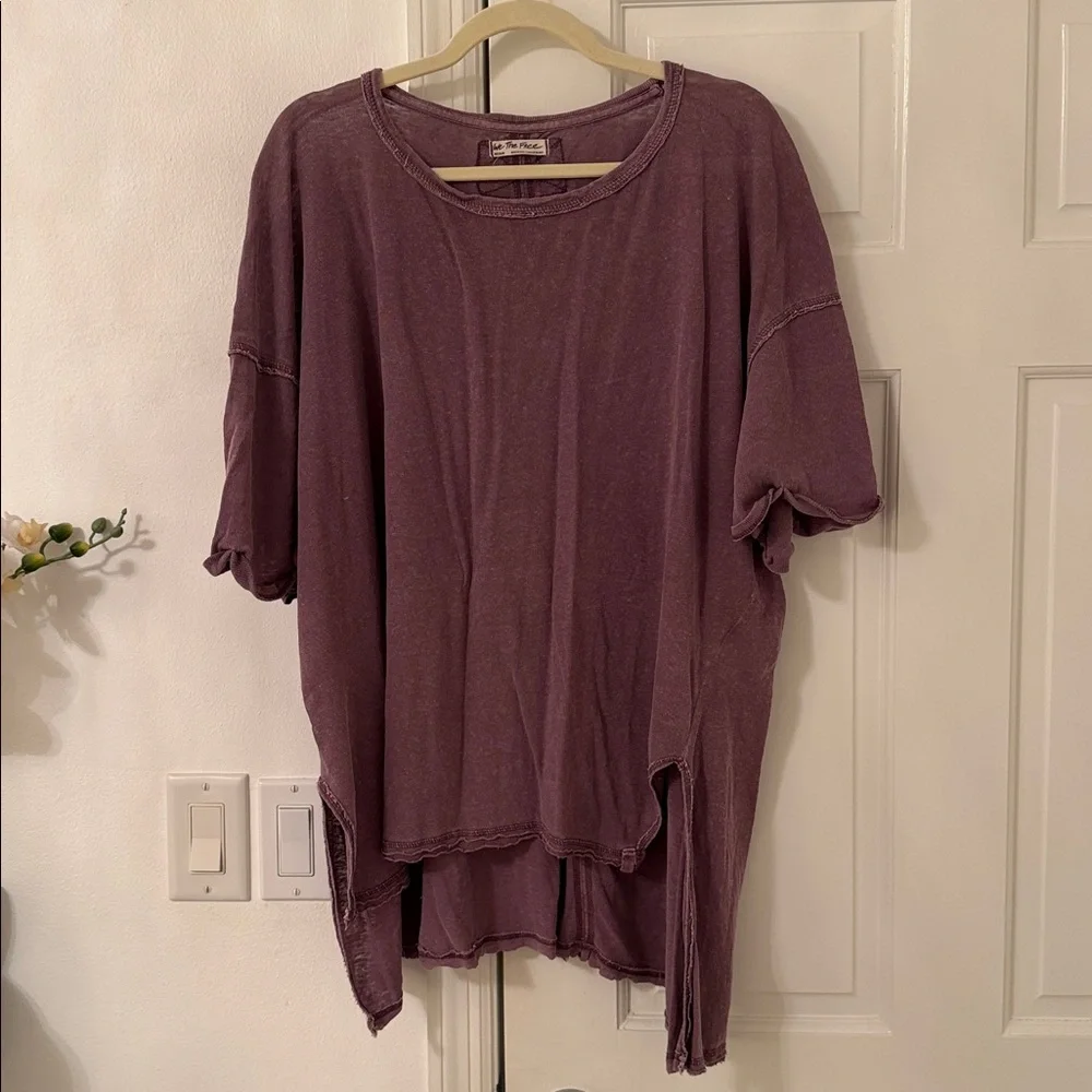 Free People We The Free Linen Blend Diego Tee Wine Grape - Picture 3 of 10